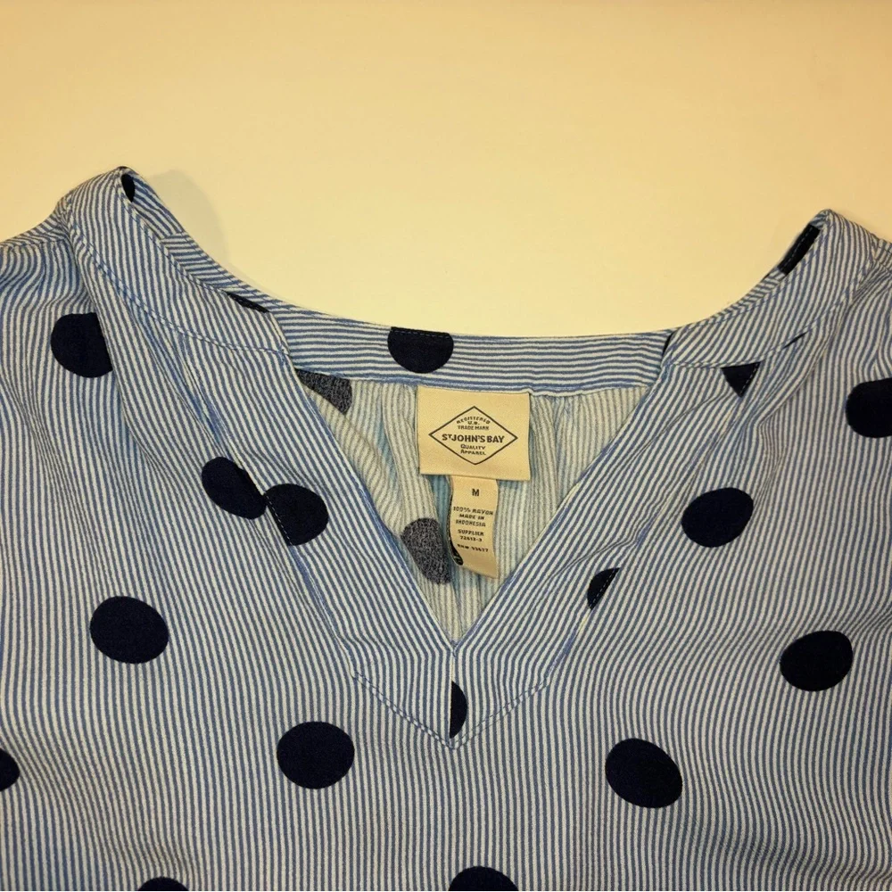 St. John's Bay Blue, White, and Navy Patterned Blouse - Picture 3 of 5